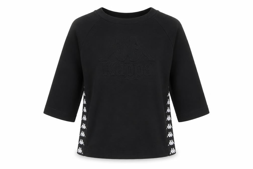 Front view of Kappa unisex kids black small sweatshirt with logo