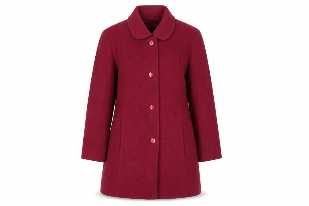 Front view of Eastex Women's Red Wool Overcoat, size 12