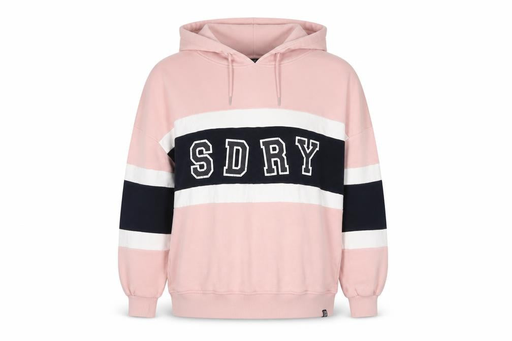 Front view of Superdry Women's Pink Pullover Hoodie, XS, Colourblock