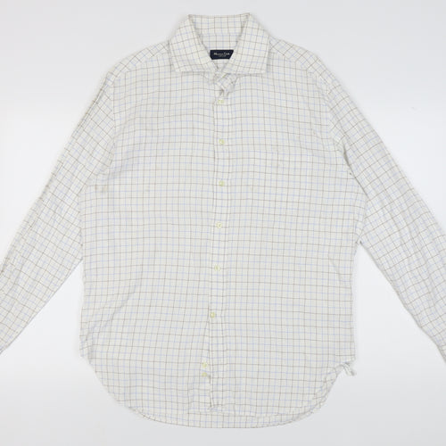 Massimo Dutti Men's White Check Long Sleeve Shirt, Size 44