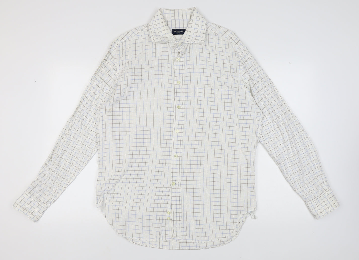 Massimo Dutti Men's White Check Long Sleeve Shirt, Size 44
