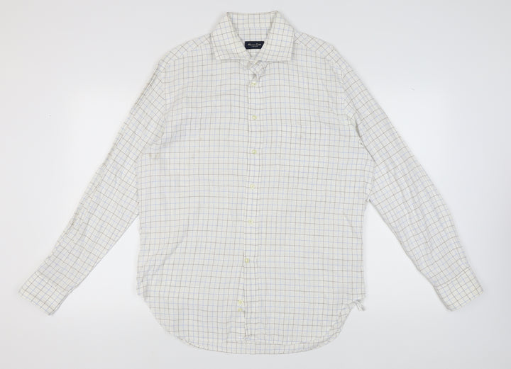 Massimo Dutti Men's White Check Long Sleeve Shirt, Size 44