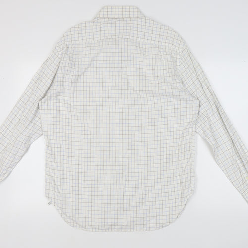 Massimo Dutti Men's White Check Long Sleeve Shirt, Size 44