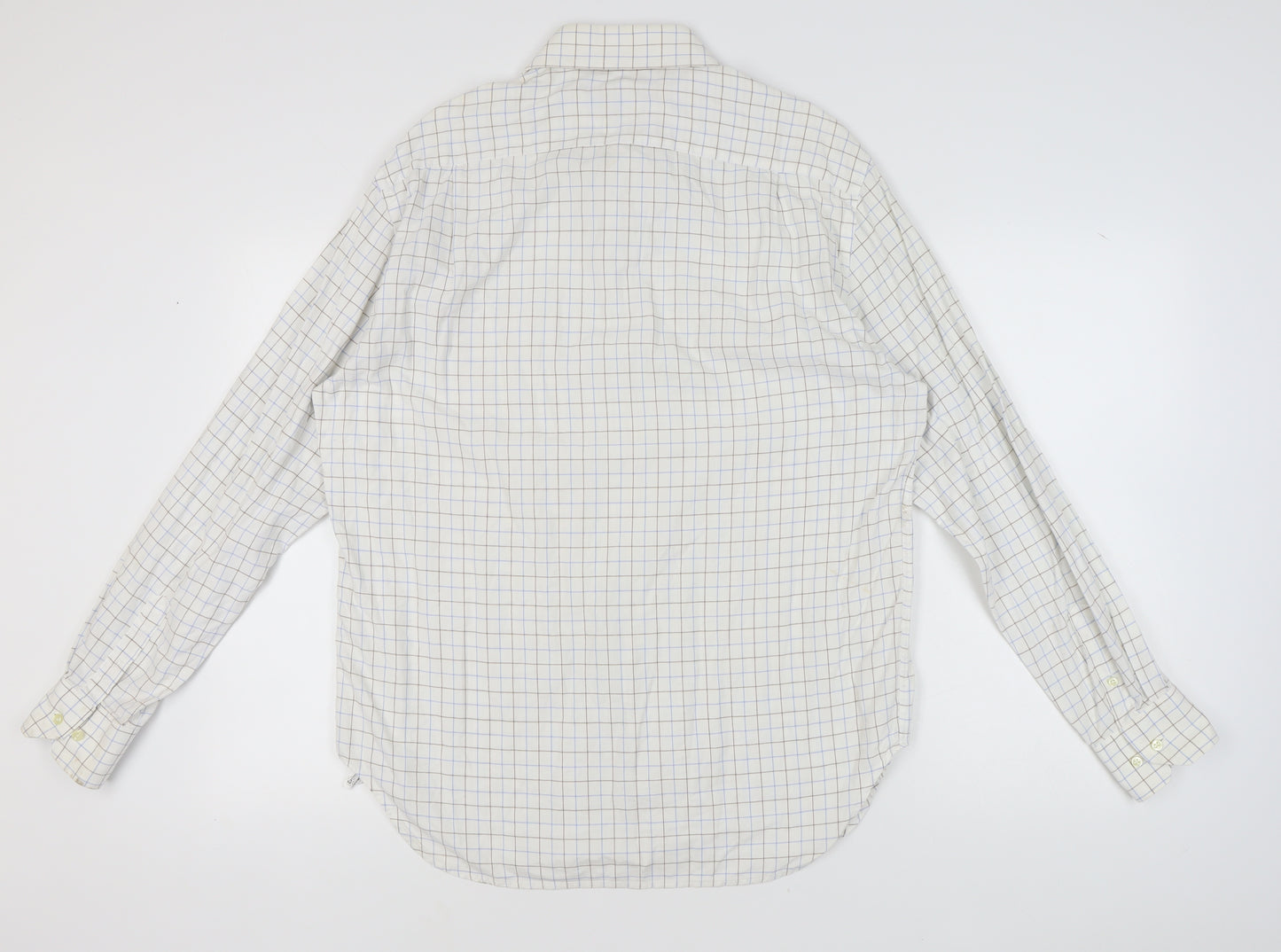 Massimo Dutti Men's White Check Long Sleeve Shirt, Size 44