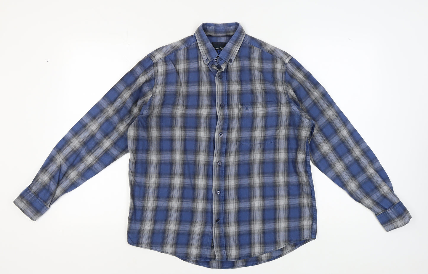 James Pringle Men's Blue Plaid Button-Up Shirt M