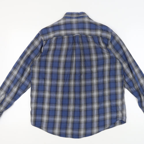 James Pringle Men's Blue Plaid Button-Up Shirt M