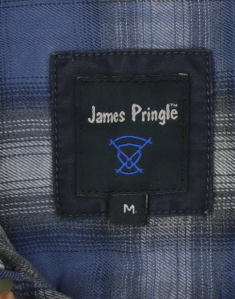 James Pringle Men's Blue Plaid Button-Up Shirt M