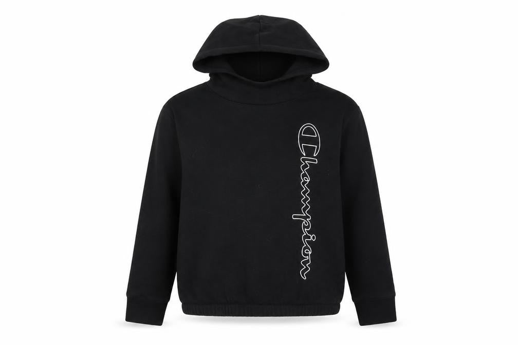 Front view of Champion girls’ black medium pullover hoodie