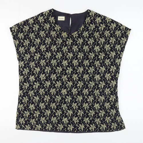 Viyella Women's Blue Floral Blouse UK 12 V-Neck