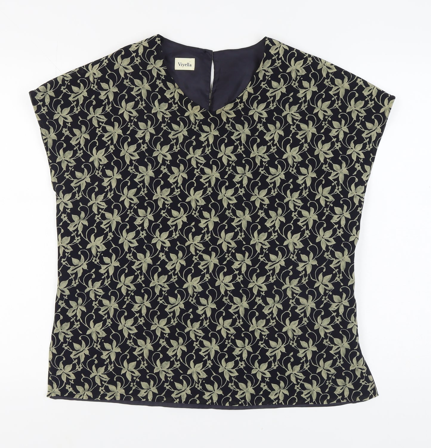 Viyella Women's Blue Floral Blouse UK 12 V-Neck