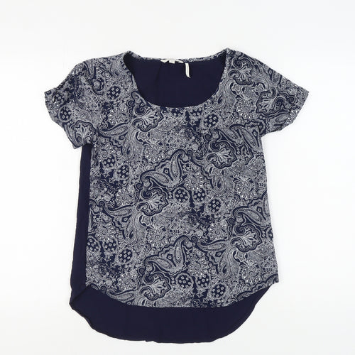 Fat Face Women's Blue Paisley Scoop Neck T-Shirt Size 8