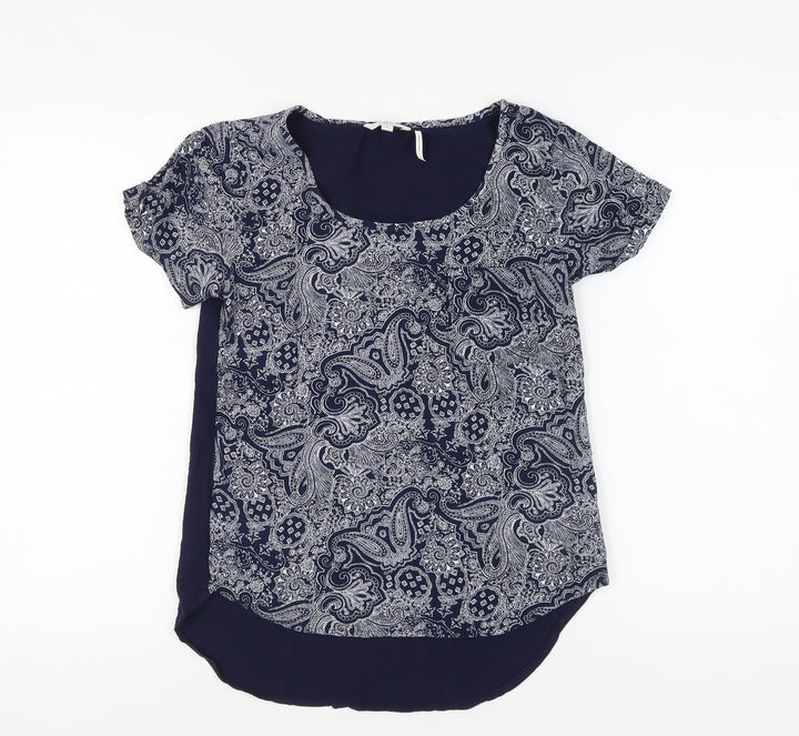 Fat Face Women's Blue Paisley Scoop Neck T-Shirt Size 8