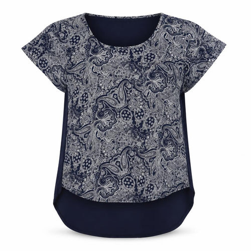 Fat Face Women's Blue Paisley Scoop Neck T-Shirt Size 8