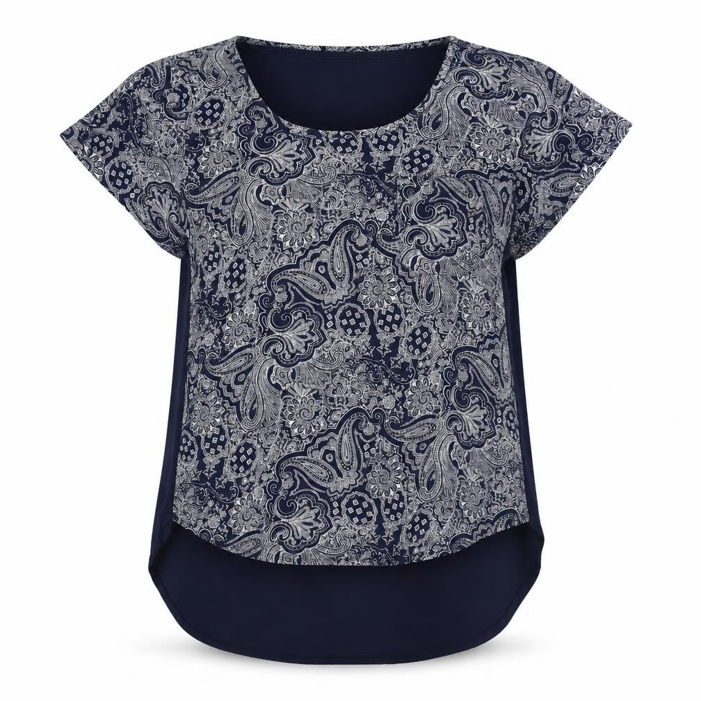 Fat Face Women's Blue Paisley Scoop Neck T-Shirt Size 8