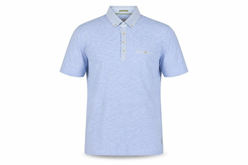 Front view of Ted Baker Men's Blue Polo Shirt, size S, Short Sleeve