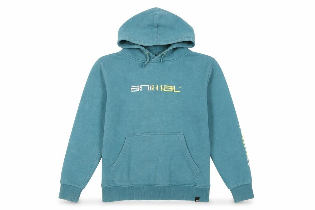 Front view of Animal boys’ blue hoodie pullover, size 9-10, years