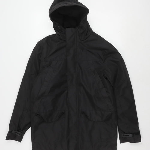 Fabric Men's Black Rain Coat Jacket - S, Hooded, Casual