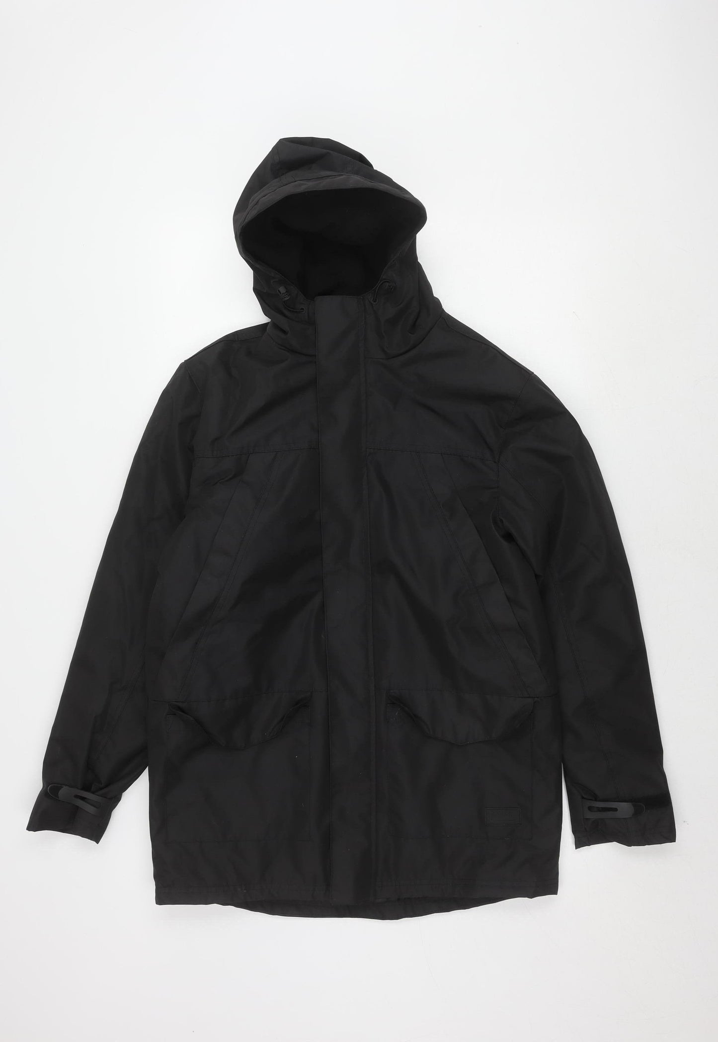 Fabric Men's Black Rain Coat Jacket - S, Hooded, Casual