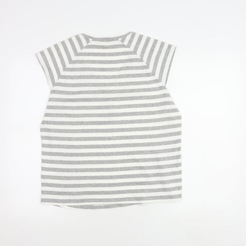 Bhs Women's Grey & White Striped V-Neck Top - Size 20