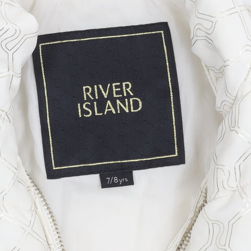 River Island Girls' White Puffer Jacket, 7-8Y, Winter Quilted