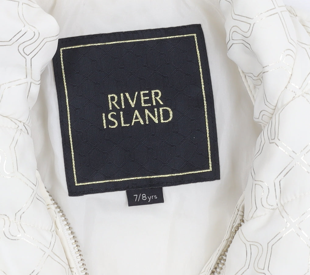 River Island Girls' White Puffer Jacket, 7-8Y, Winter Quilted