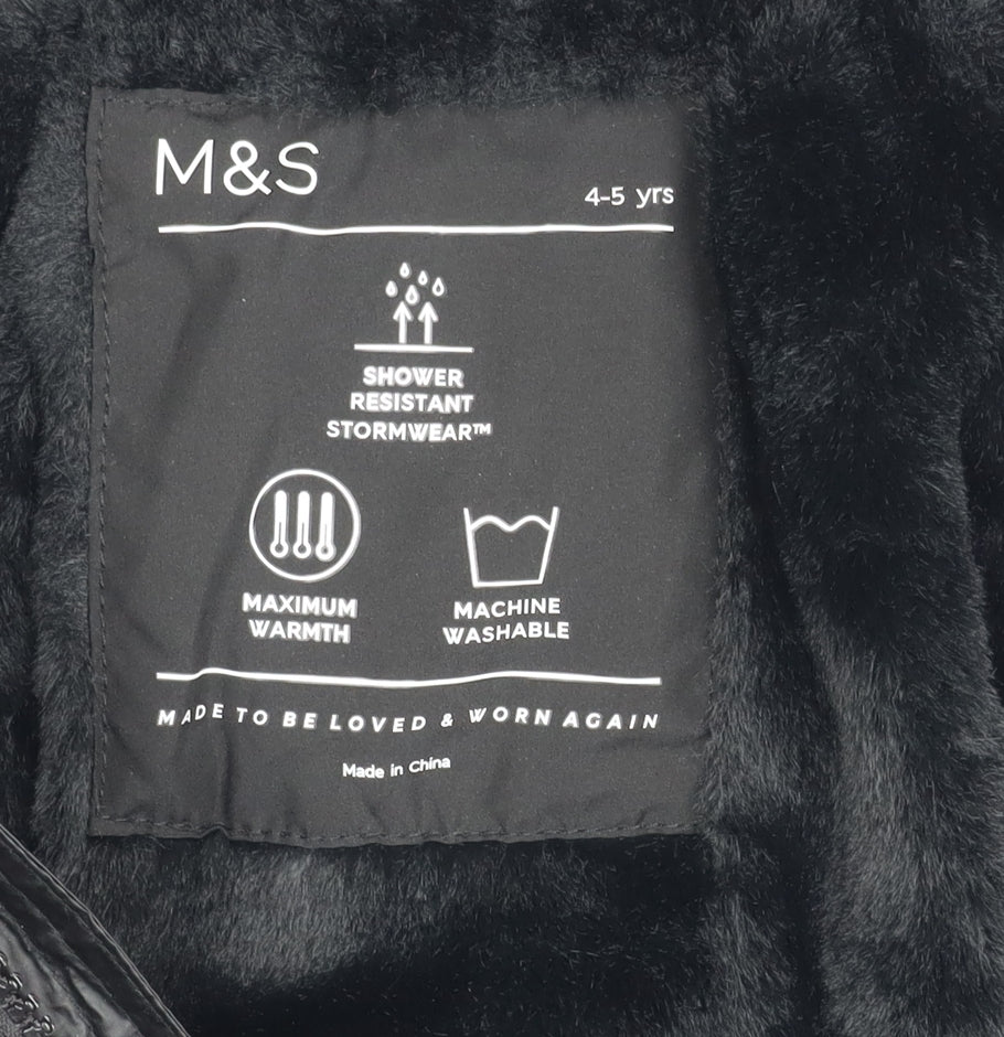 Marks and Spencer Girls Black Puffer Coat, 4-5 Years