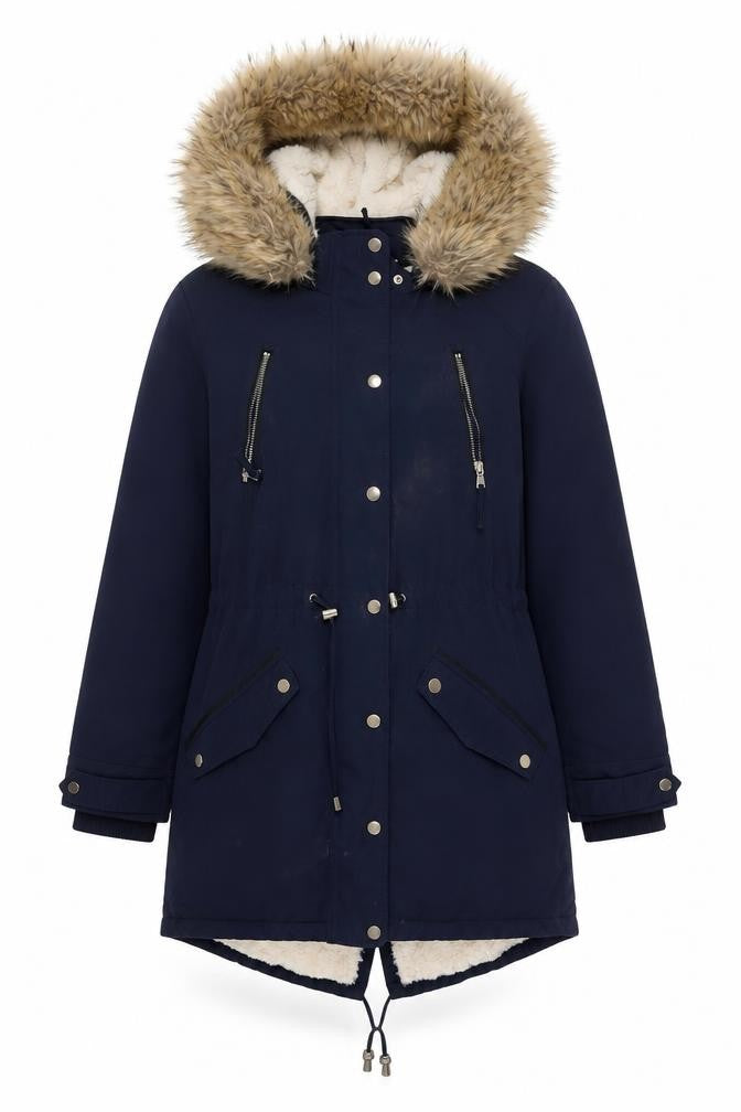 Front view of Miss Selfridge Women's Blue Parka Coat, size 10
