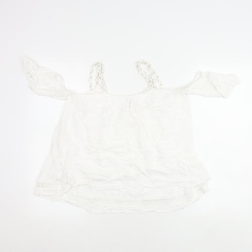 River Island Women's White V-Neck Tasselled Top Size 8