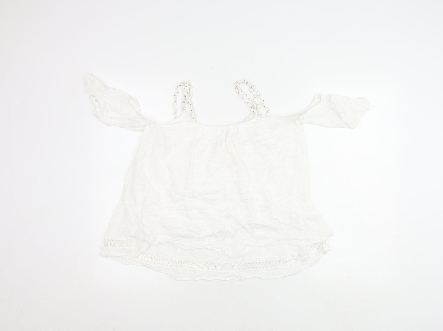 River Island Women's White V-Neck Tasselled Top Size 8