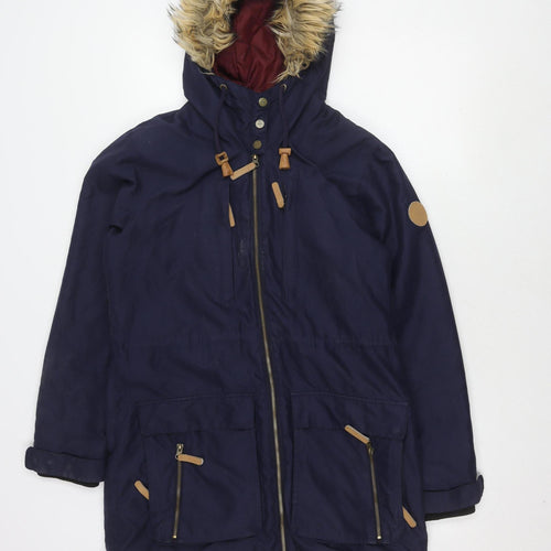 Surfanic Women's Blue Parka Jacket with Fur Trim Hood
