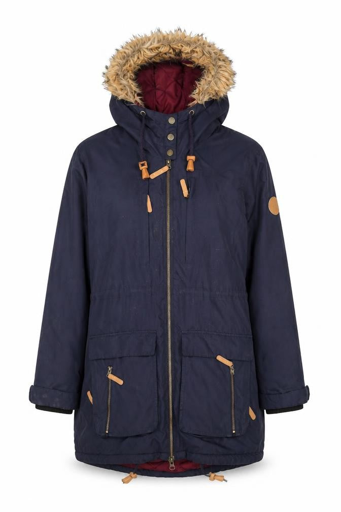 Front view of Surfanic Women's Blue Parka Jacket with Fur Trim Hood