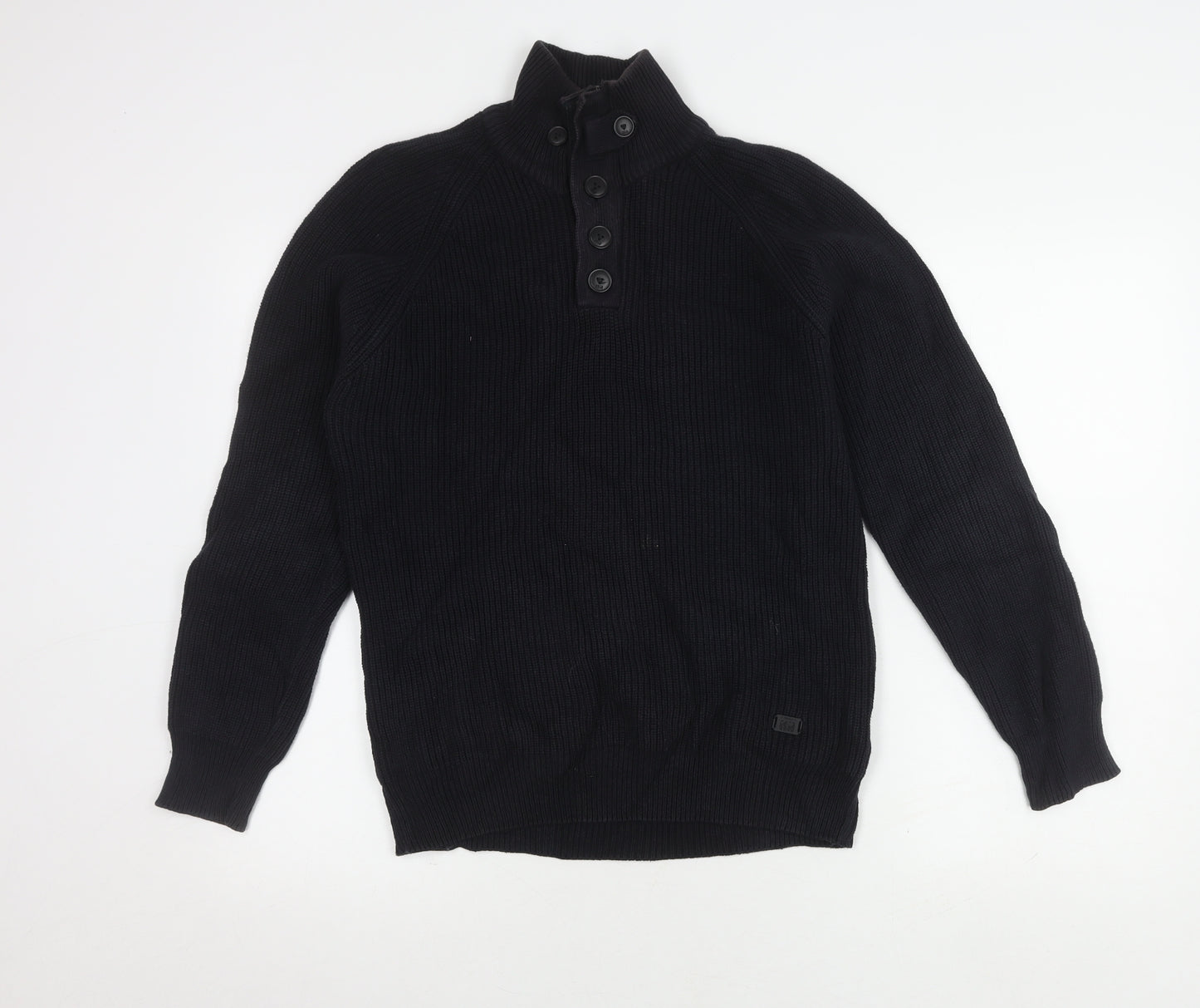 Next Men's Black Henley Jumper, Size M, Cotton