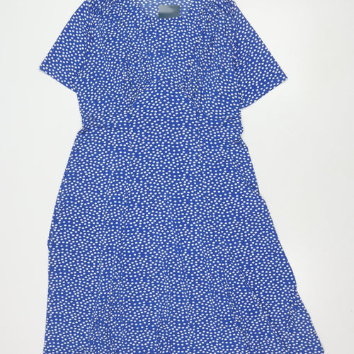 Amber Women's Blue Polka Dot Dress, Size 14, Short Sleeve