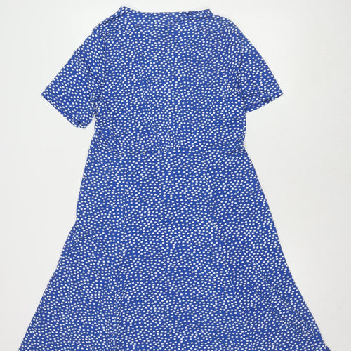 Amber Women's Blue Polka Dot Dress, Size 14, Short Sleeve
