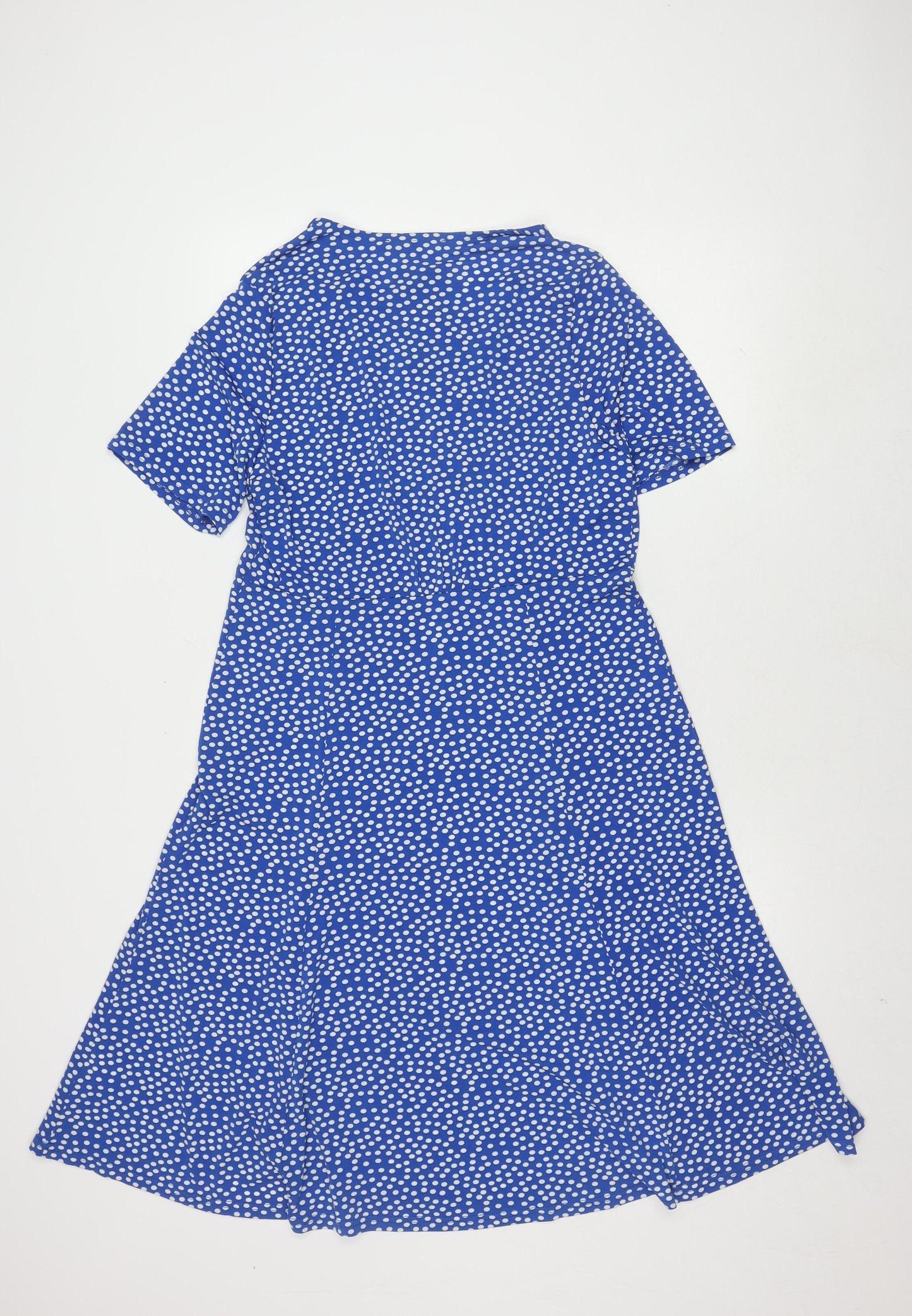 Amber Women's Blue Polka Dot Dress, Size 14, Short Sleeve