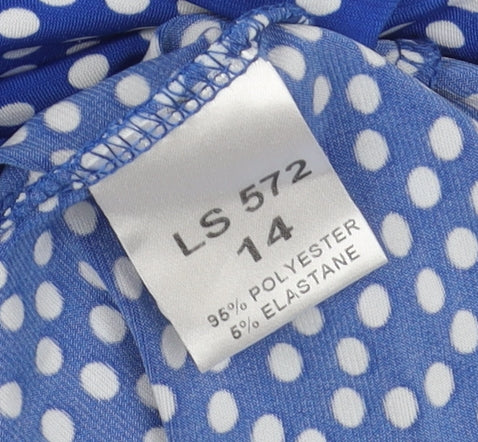 Amber Women's Blue Polka Dot Dress, Size 14, Short Sleeve