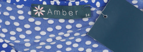 Amber Women's Blue Polka Dot Dress, Size 14, Short Sleeve