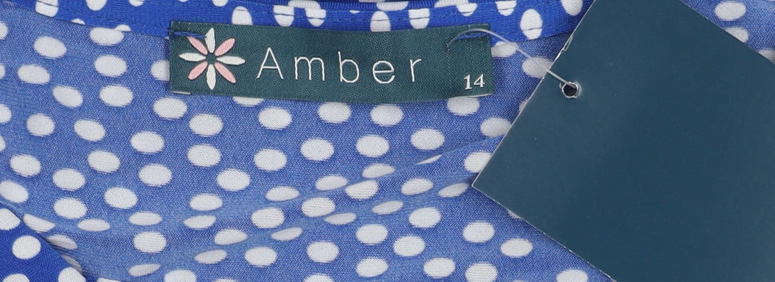 Amber Women's Blue Polka Dot Dress, Size 14, Short Sleeve