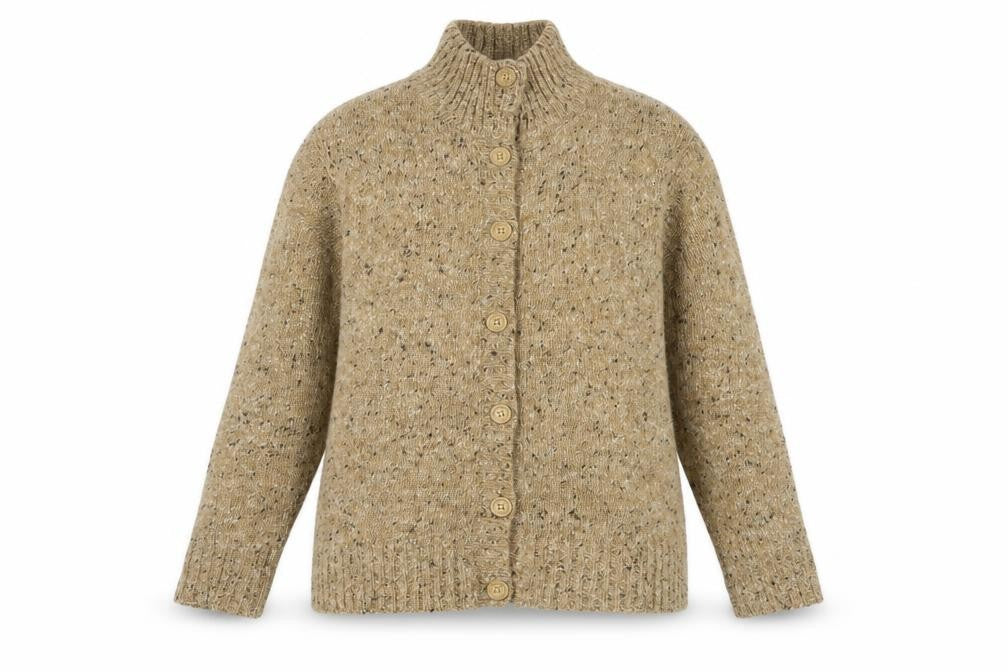 Front view of Damart Beige Women's L High Neck Cardigan