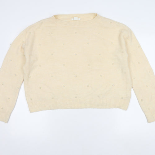 H&M Women’s Ivory Beaded Pullover Jumper S