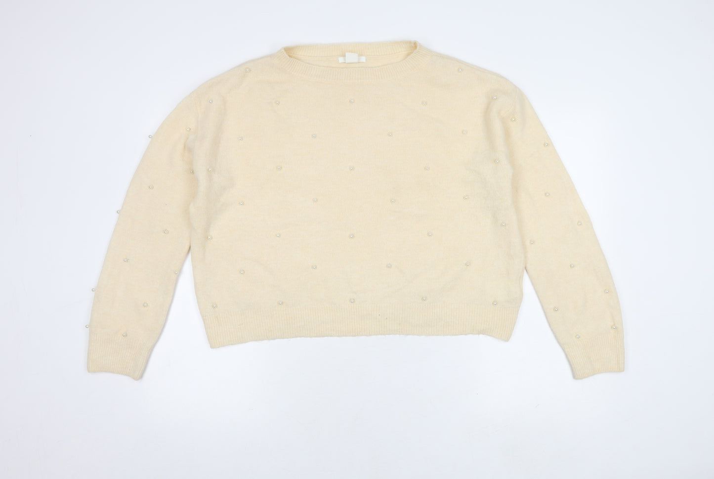 H&M Women’s Ivory Beaded Pullover Jumper S