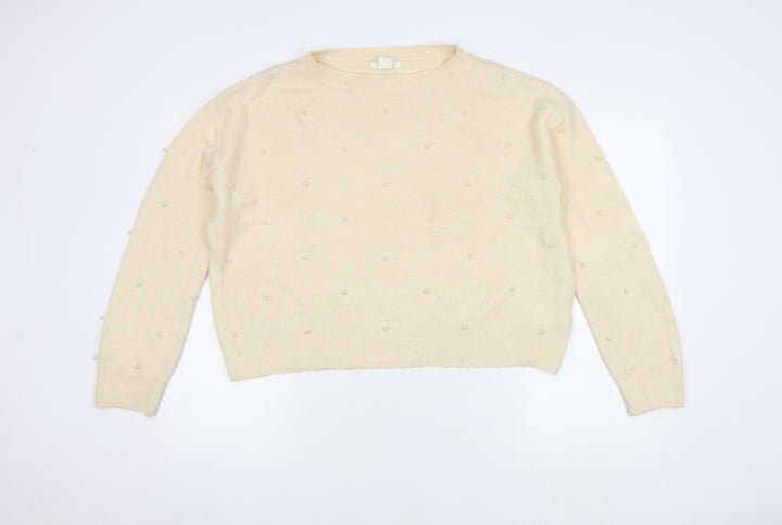 H&M Women’s Ivory Beaded Pullover Jumper S