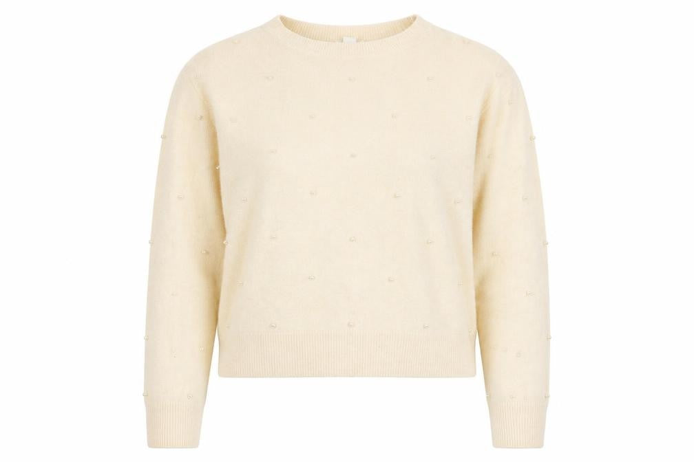 Front view of H&M Women’s Ivory Beaded jumper S