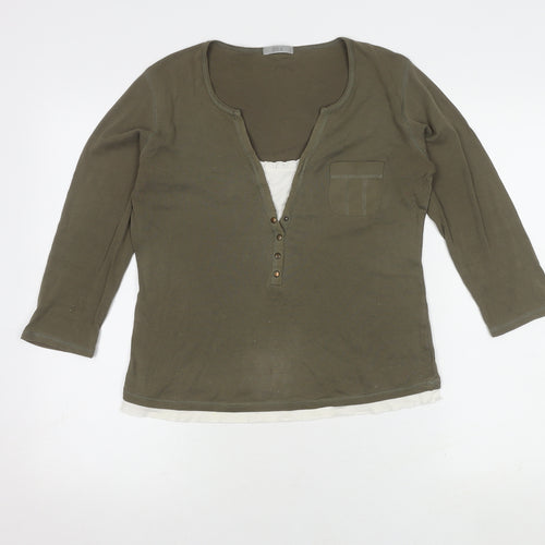 Marks and Spencer Women’s Green 3/4 Sleeve Henley - Size 12