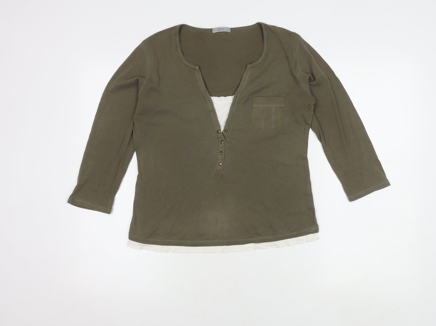 Marks and Spencer Women’s Green 3/4 Sleeve Henley - Size 12