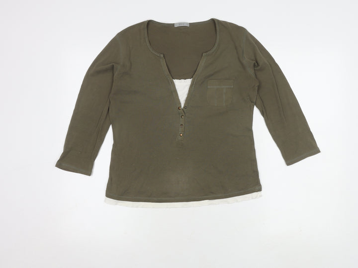 Marks and Spencer Women’s Green 3/4 Sleeve Henley - Size 12