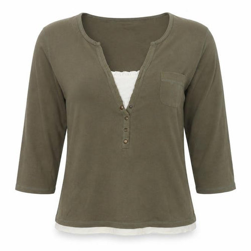 Marks and Spencer Women’s Green 3/4 Sleeve Henley - Size 12