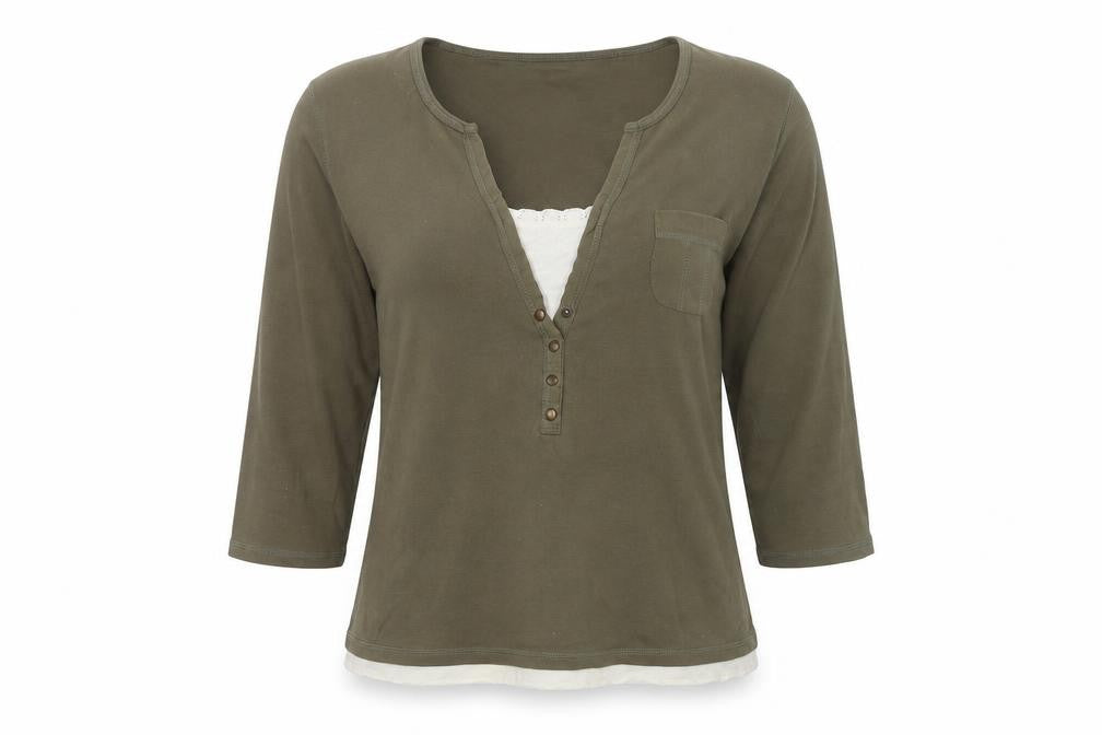 Marks and Spencer Women’s Green 3/4 Sleeve Henley - Size 12
