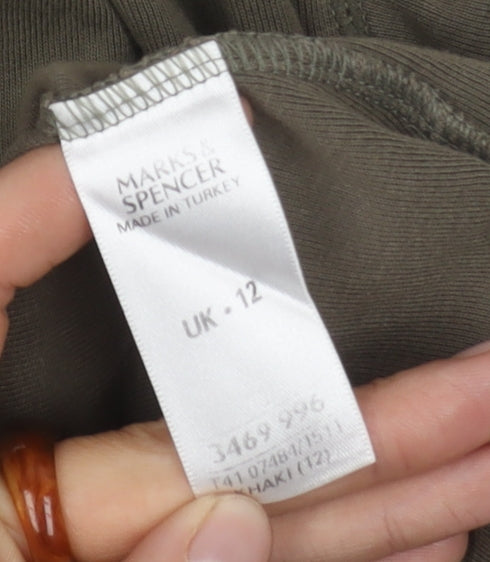 Marks and Spencer Women’s Green 3/4 Sleeve Henley - Size 12