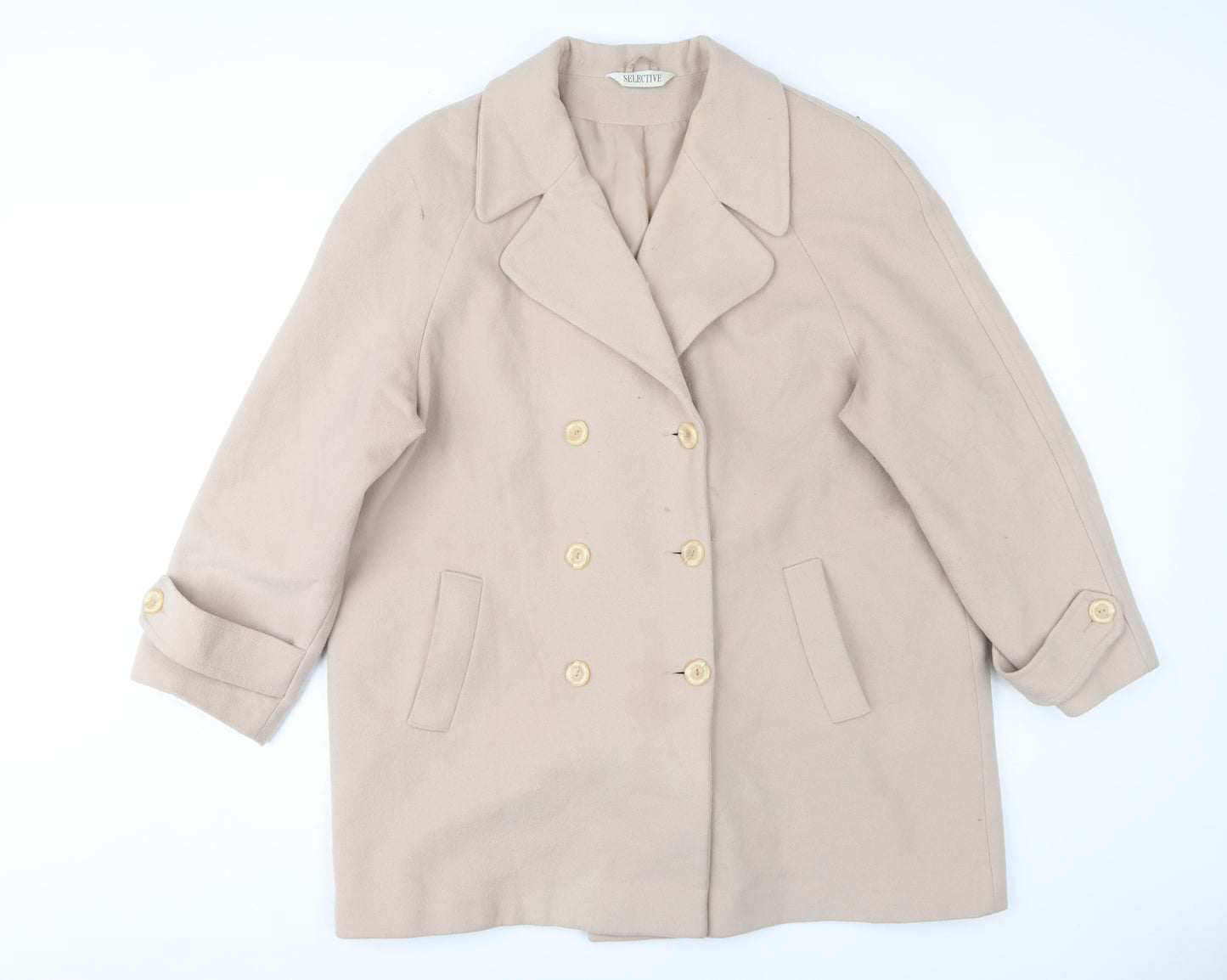 Selective Women's Beige Wool Blend Pea Coat Size 18
